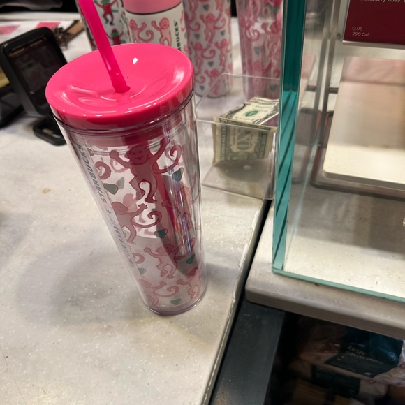 Other - Pink Floral Tumbler with Straw